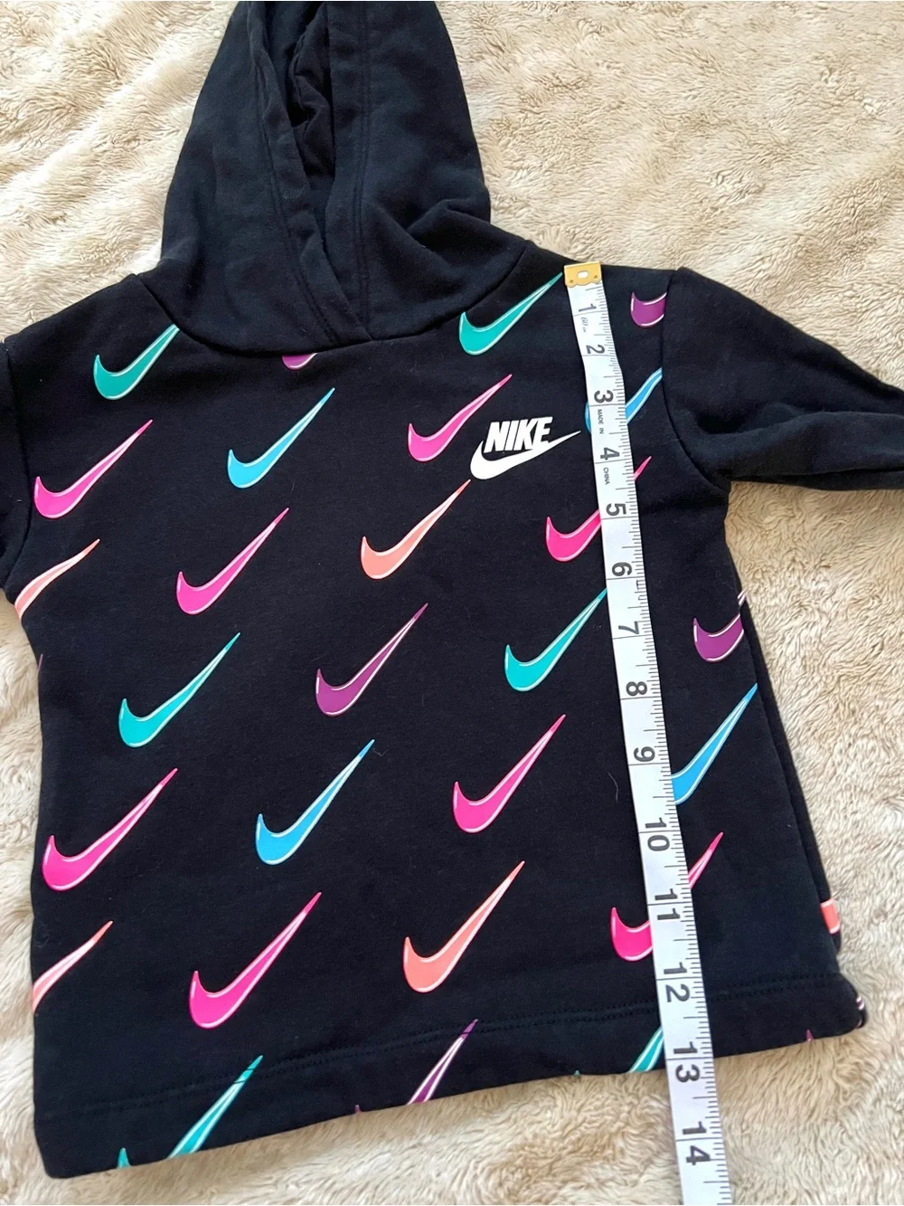 NIKE TODDLER Black & Colorful Check Logo Print Pullover Hoodie Size 2T